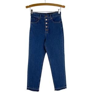 NEW Express blue super high rise button fly raw hem mom ankle jeans 2